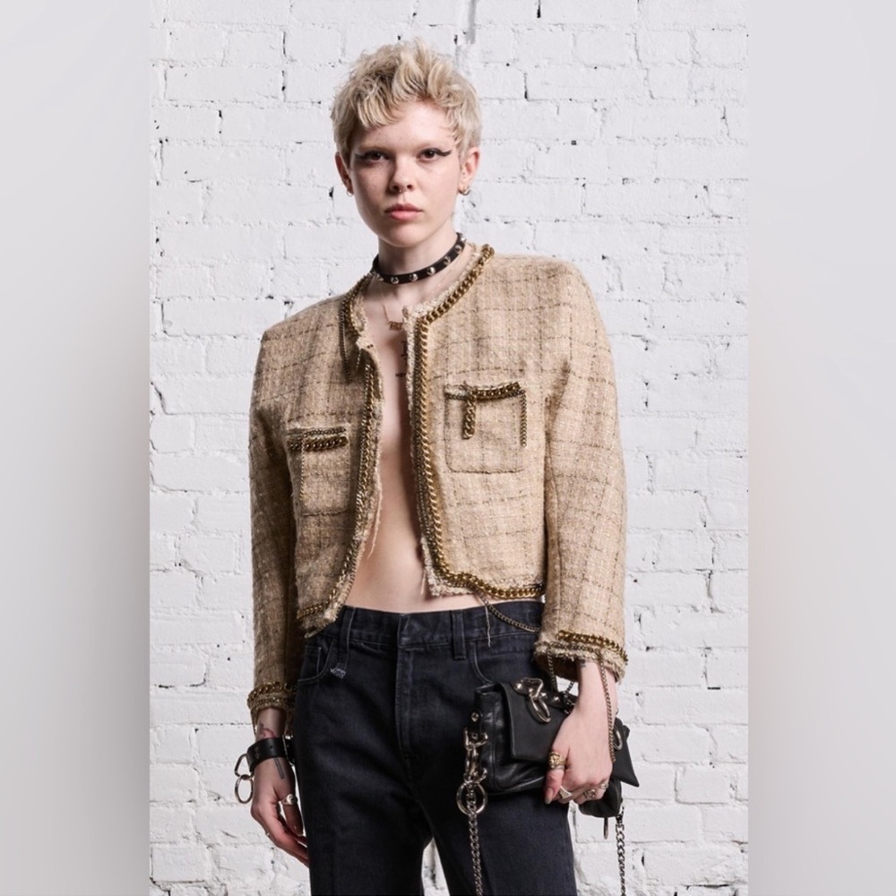 Chic Tan Tweed Women's Jacket